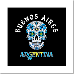 Sugar Skull Buenos Aires Argentina Distressed Flag Posters and Art